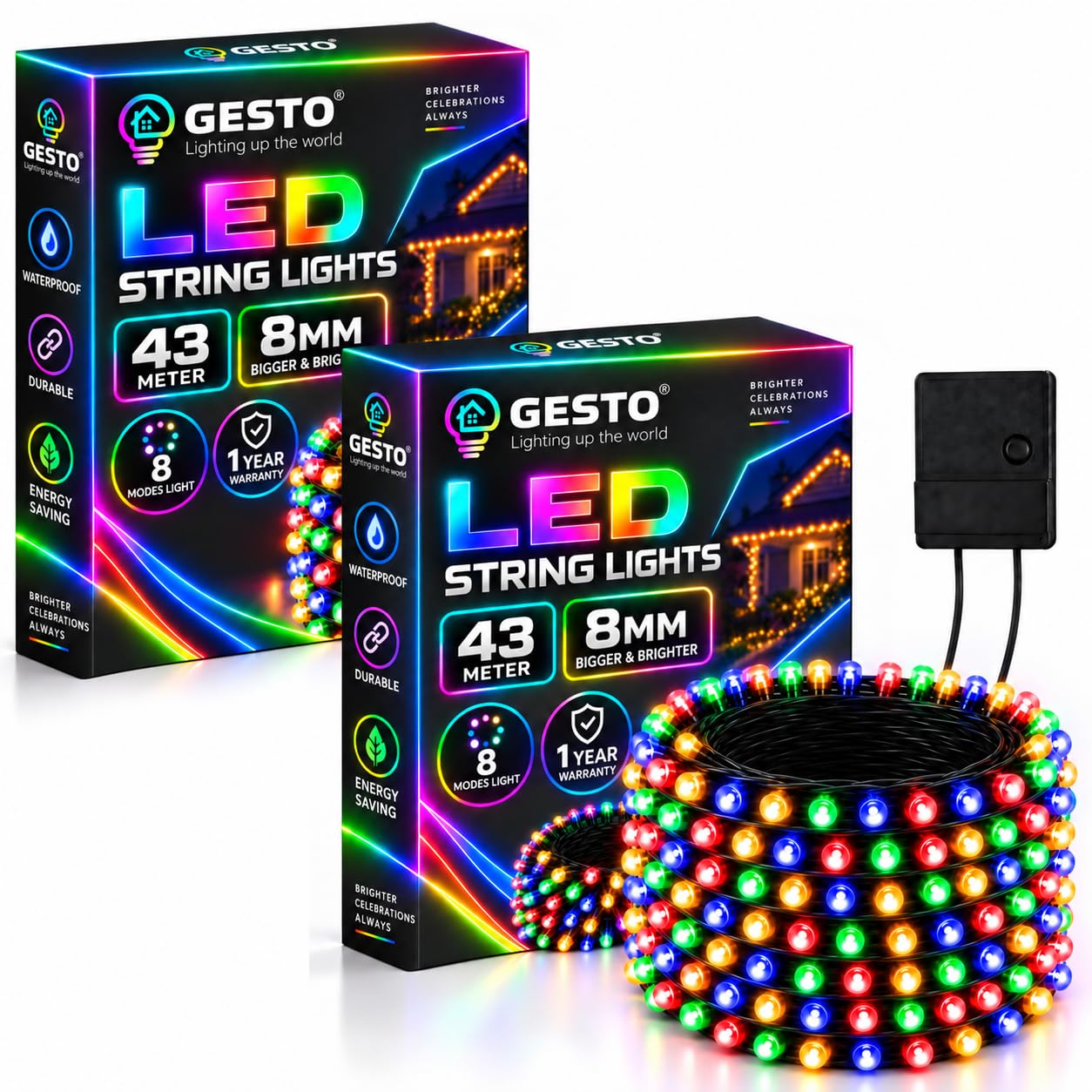 Gesto 55m LED String Lights - Multicolor & 8 Modes -16