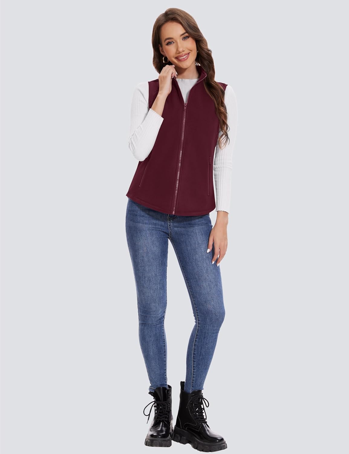 MAGCOMSEN Women's Fleece Vest with Zipper Pockets Zip Up Sleeveless Jackets Lightweight Soft Warm Polar Vest Outerwear - Image 7