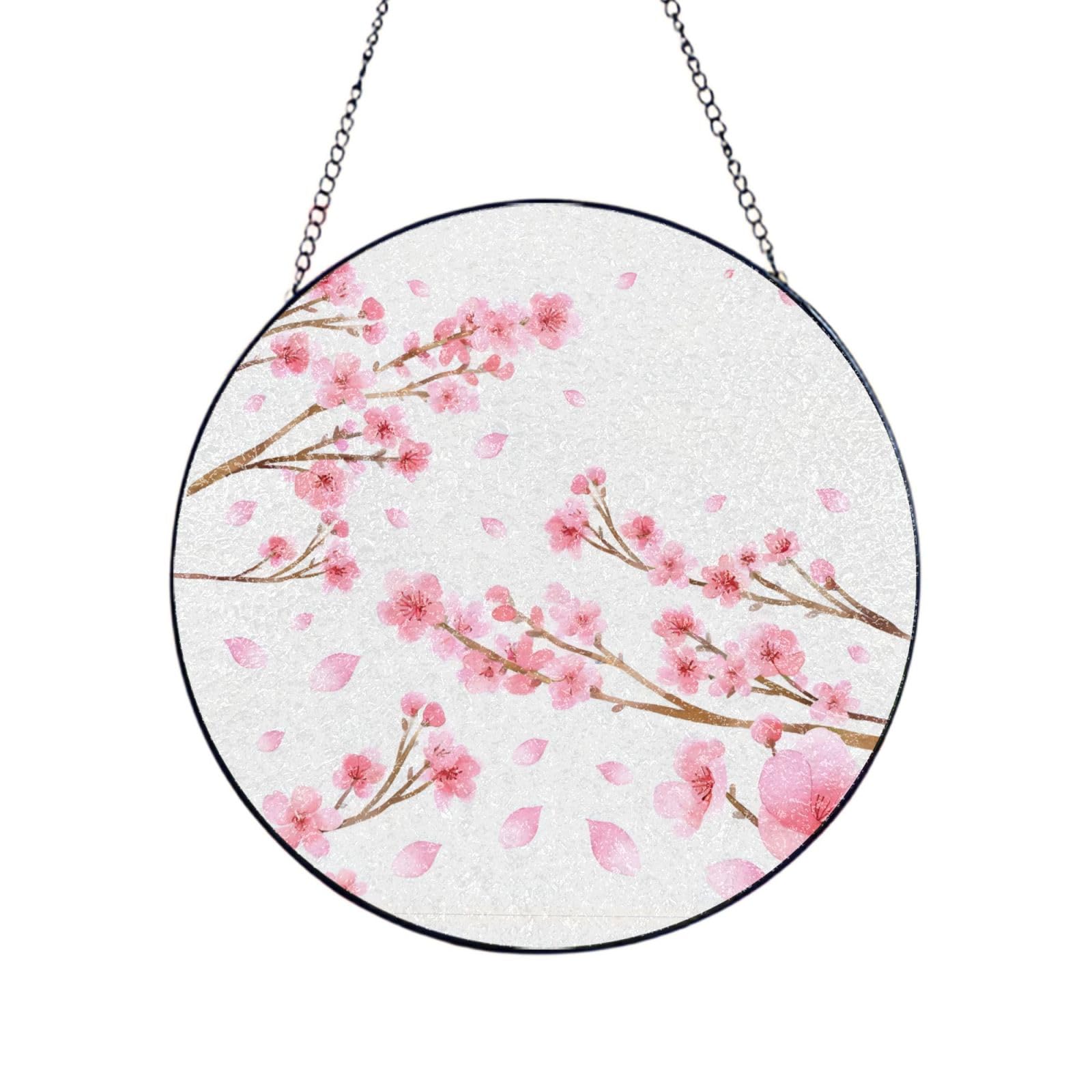 Phayah Plum Blossom Print Stained Glass Window Hanging Suncatcher For Door Terrace Garden Home Decor Sun Catcher Birthday Gifts For Lovers Dad Mom 8in（20cm）