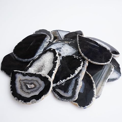 Natural Agate Slices Irregular Dyed Black- 15-Piece Undrilled Stone Pendants for Wi...