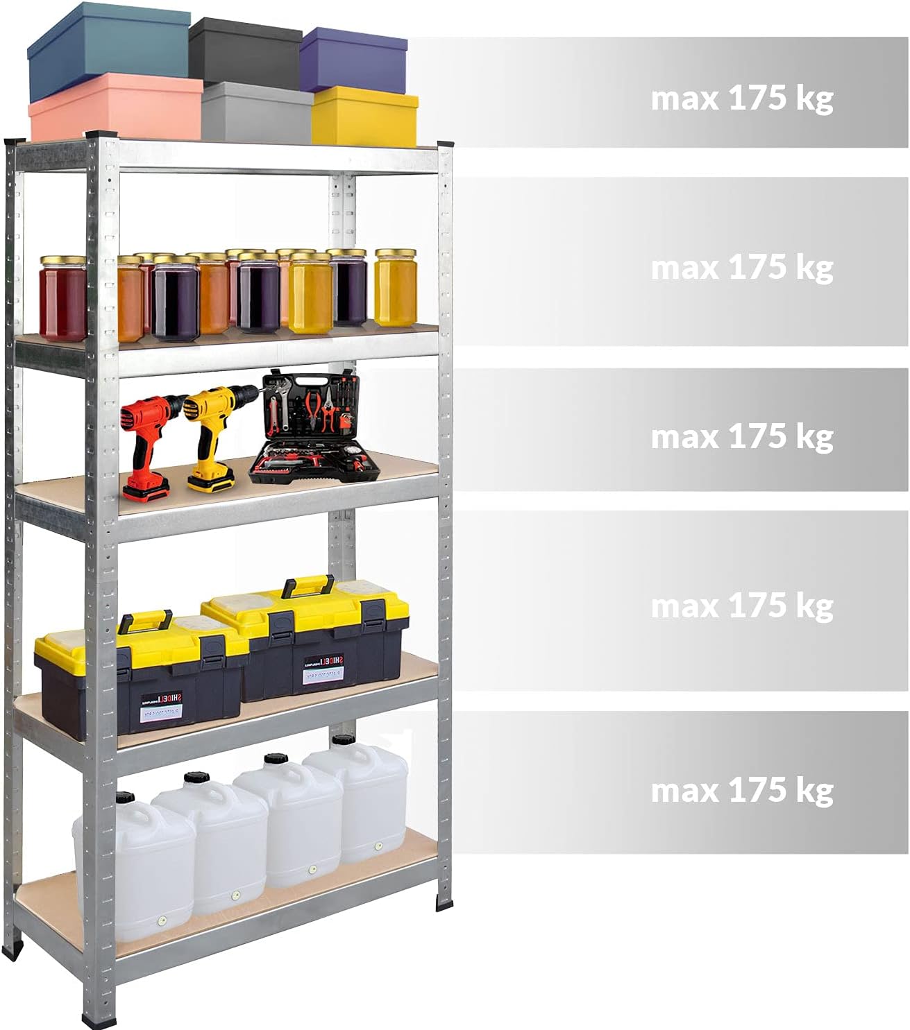 Storage Shelves Storage Room Boltless Shelving Cellar Shelving Workshop Shelving 2-in-1 180 x 90 x 40 cm with 5 Shelves Maximum Load 500 kg