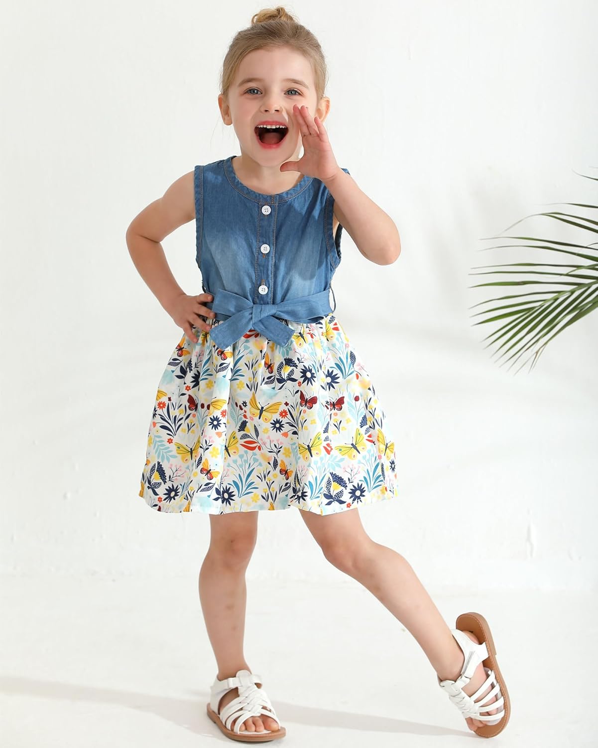 Saeaby Baby Girl Dress Toddler Girl Summer Clothes Infant Sleeveless Dress Denim Flower Sundress Cute Dresses for Girl 12-18 Months Flower Yellow image 3 of 8 B0CS683D87