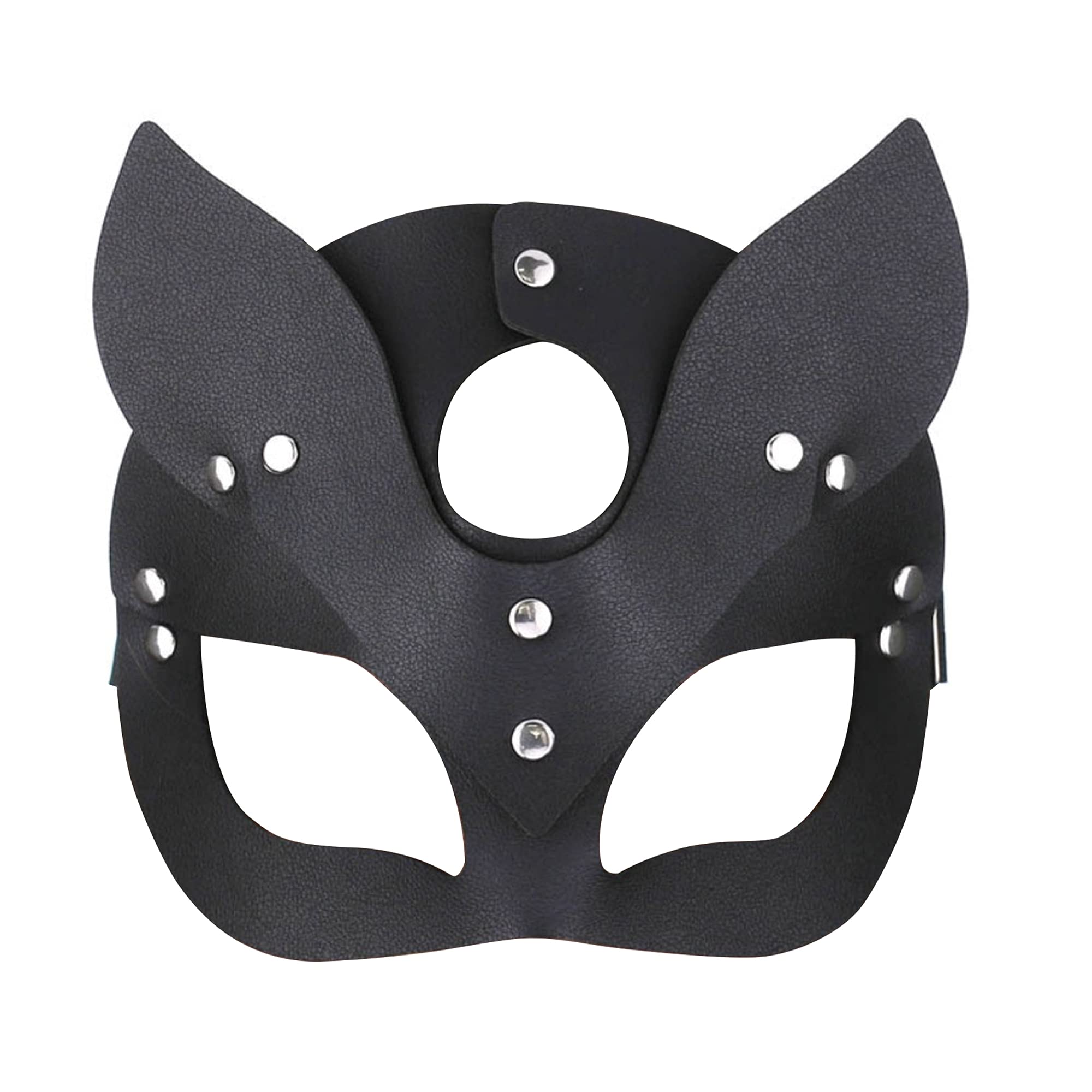 BORONG Leather Masquerade Cat Fox Mask for Women- Black