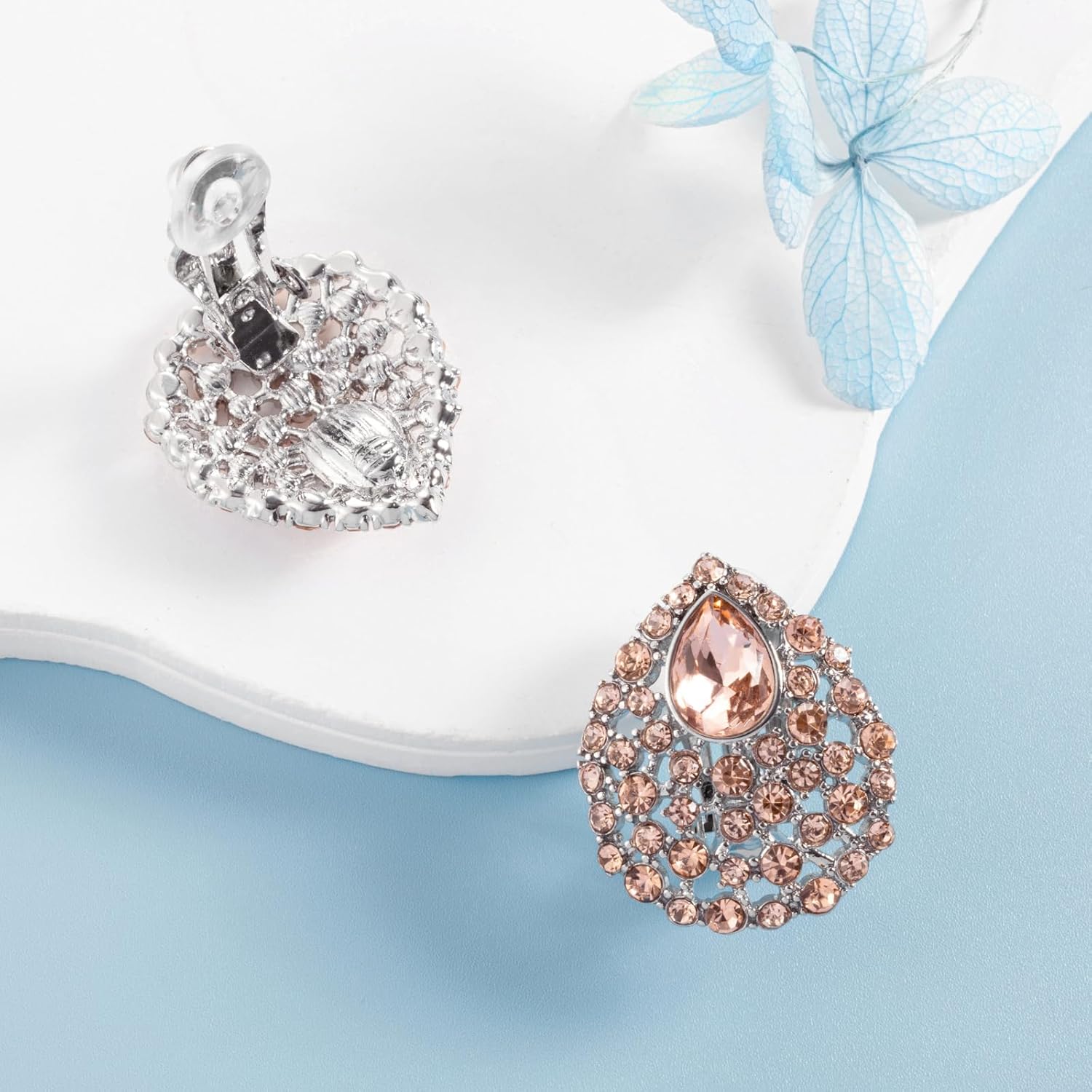 SELOVO Rhinestone Teardrop Big Stud Earrings Clip On Earrings - Image 4