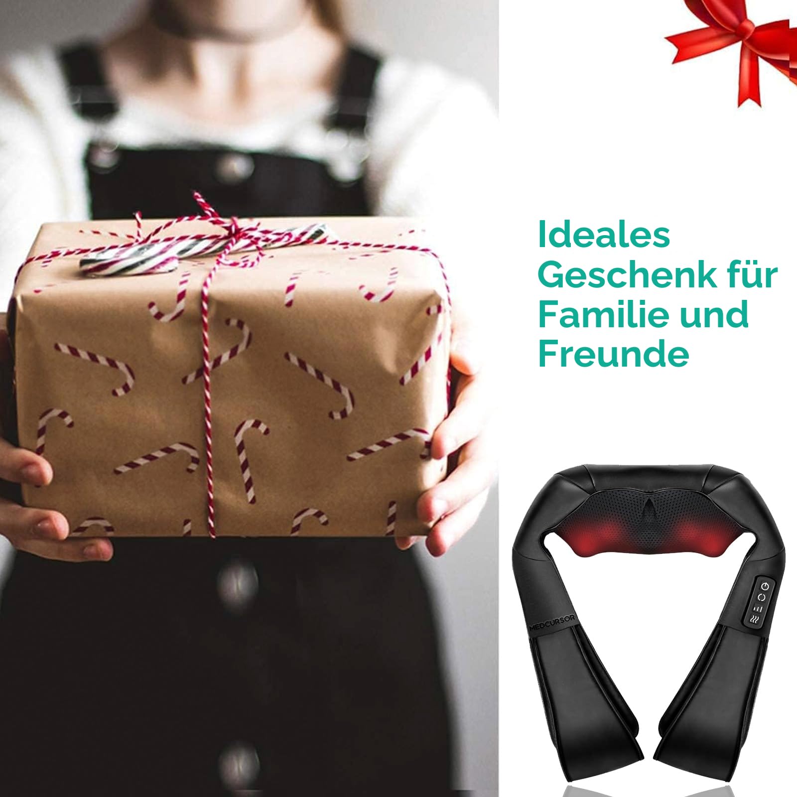 Medcursor Nackenmassagegerät mit Wärme, Tiefengewebe Shiatsu-Massagegerät, 3D Kneten Schulter und Rücken Massagekissen zur Schmerzlinderung, geeignet für Zuhause, Büro, Schwarz