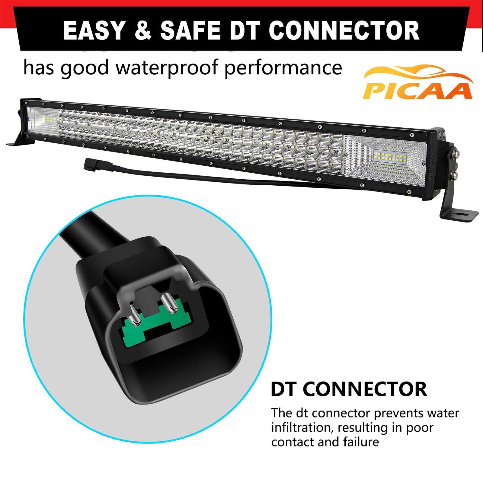 PICAA Barra LED 4x4 22 Pulgadas 270W con DT Cableado Kit, Tri-Fila Luz de Trabajo 12V 24V 6000K Blanco para Coche, Camión y Todoterreno