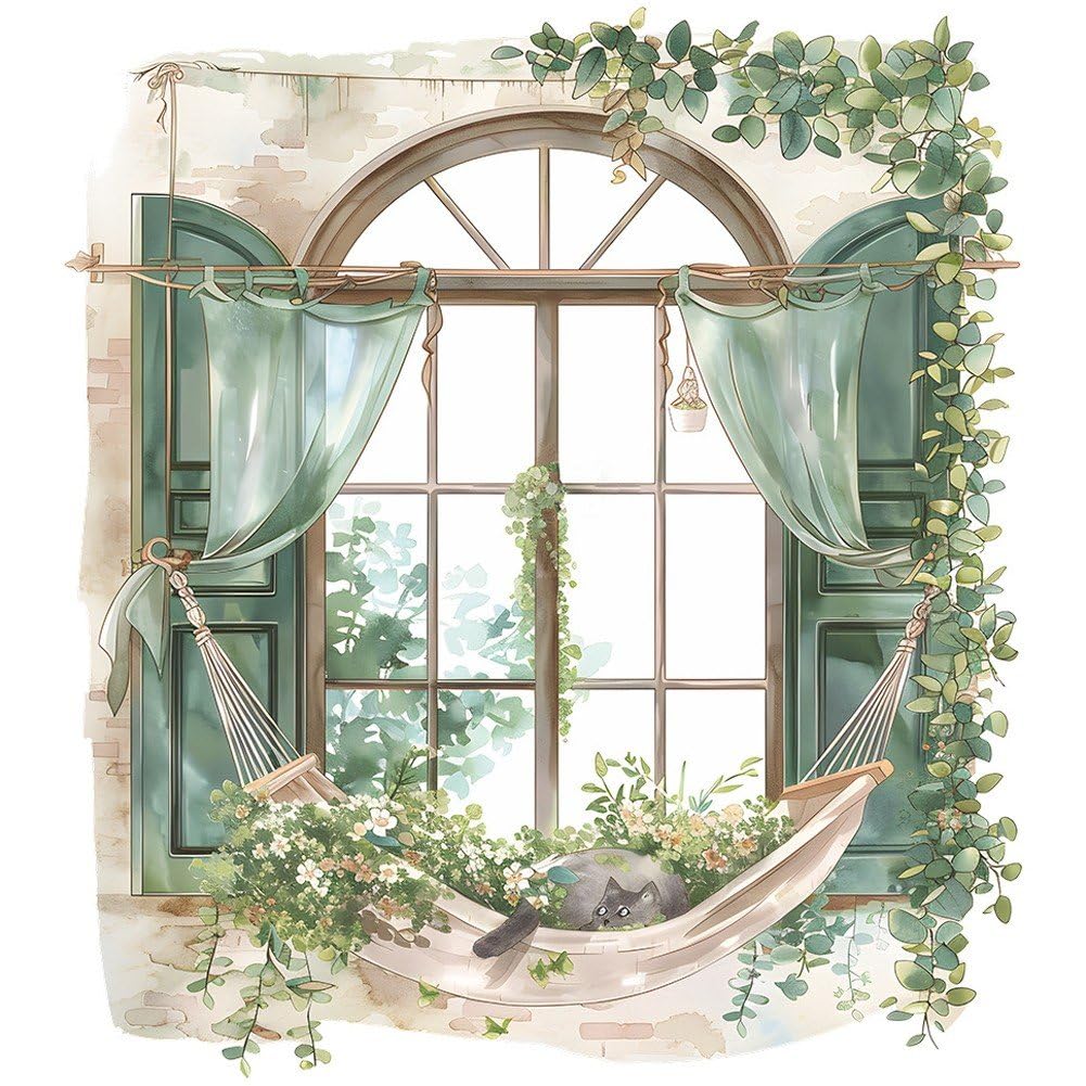 HiyyFloy 3d Fake Window Wall Sticker, Scenery View Window Decals, Removable Diy Romantic Green Plants Wall Stickers for Home Decoration