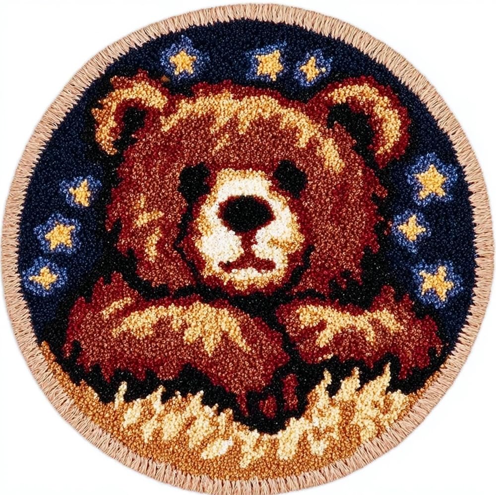 kitphoenix DIY Latch Hook Rug Kit for & Adults -Bear 20X20Inch (50X50Cm) Cross Stitch Carpet Making Crochet Embroidery Needlework Crafts - Home Decor Project