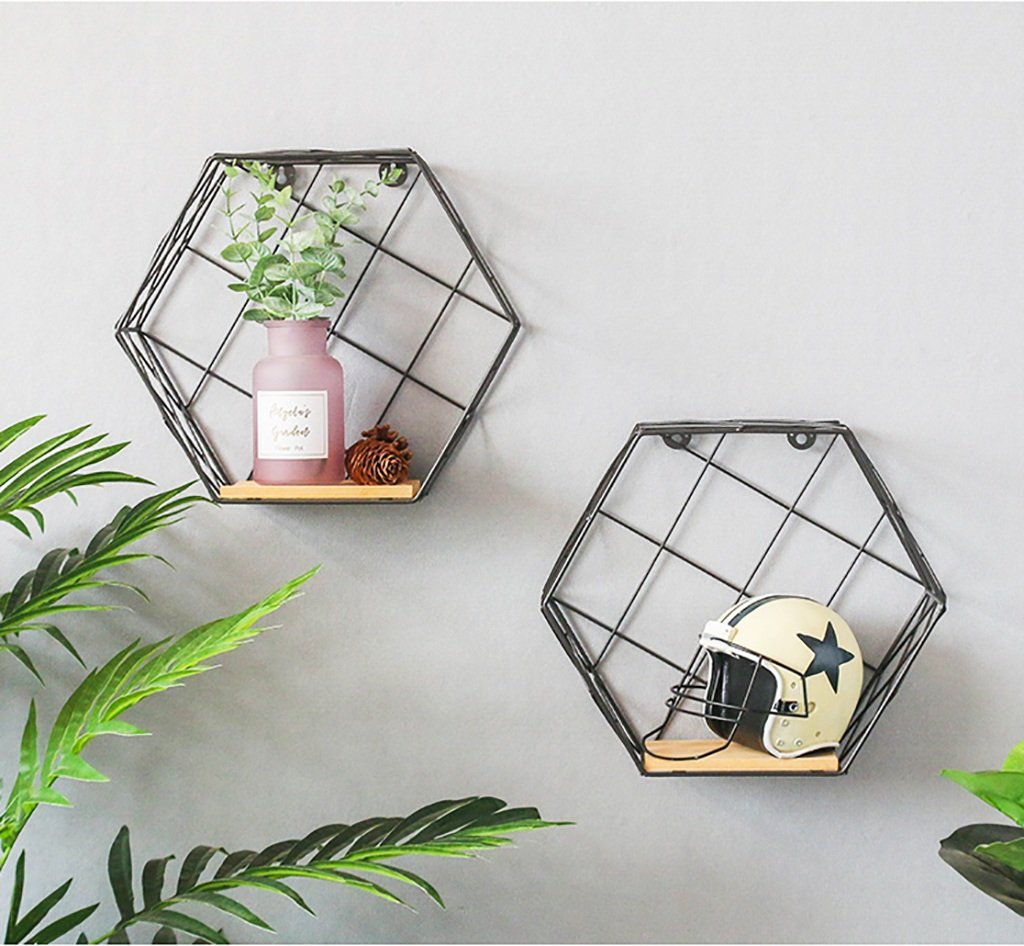 Gspsgj Floating Shelf Wall Shelf Wall hangings Bedroom Decoration Shelf Wall Wrought Iron Hexagonal 