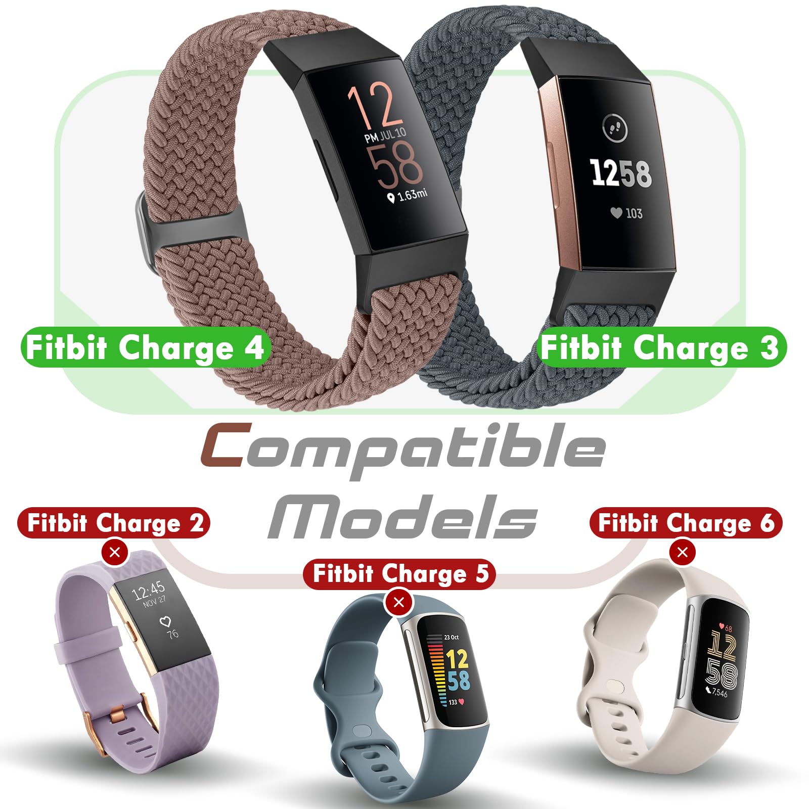 Bcuckood Braided Strap Compatible with Fitbit Charge 4/Charge 3 Straps for Women Men Adjustable Elastic Sport Soft Nylon Replacement Wristband for Fitbit Charge 4/Charge 3/SE - Image 2