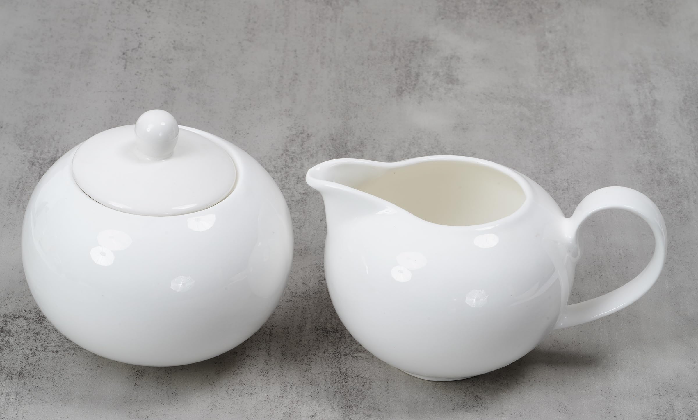 HomeVss, Bone China Coupe Shape, Elegance White Sugar & Milk Pot Set,