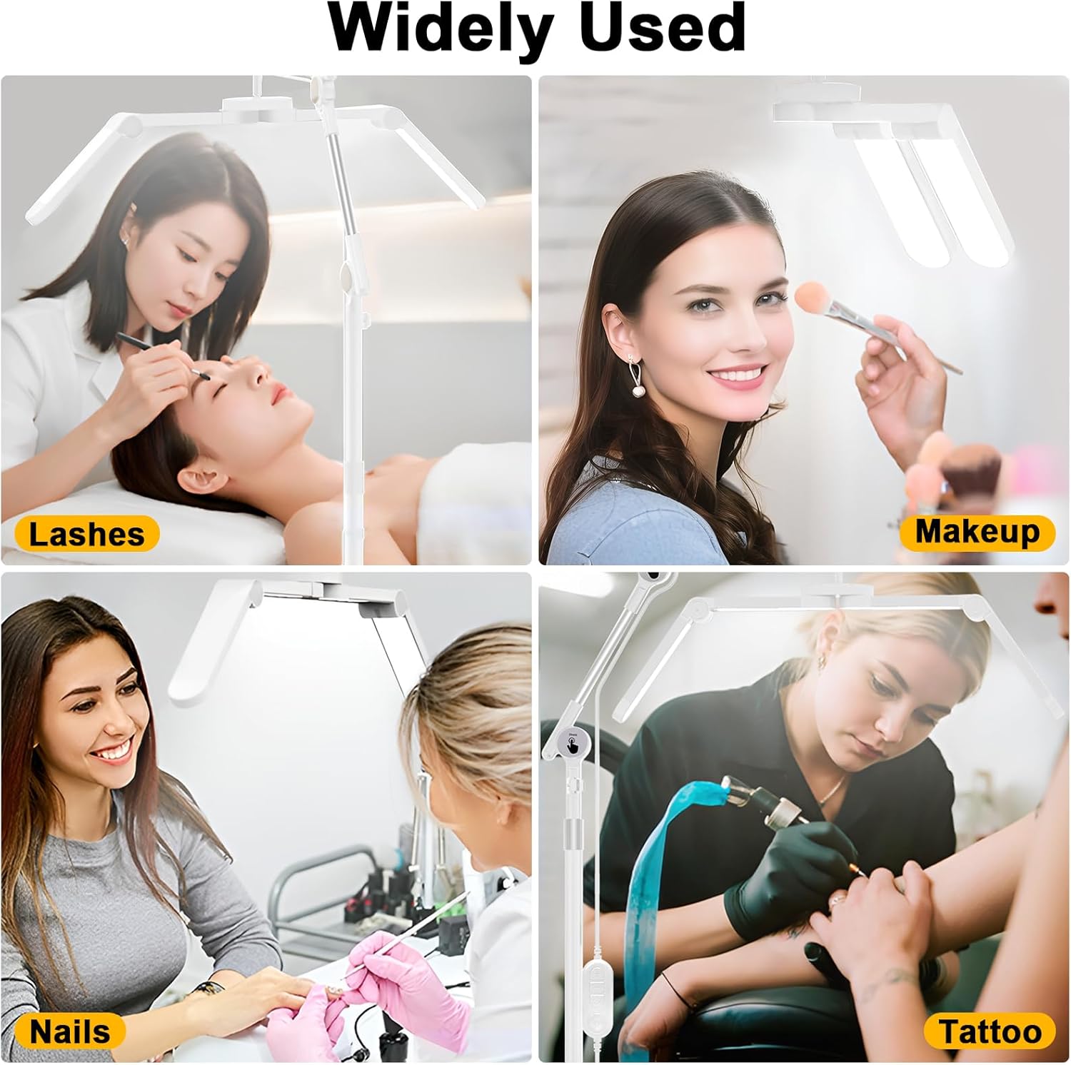 CGBE 3-Segment Foldable Lash Lamp: Lash Light with Rolling Base for Lash Technicians - Adjustable Height & Angle Eyelash Light with Phone Holder for Esthetician Tattoo, White