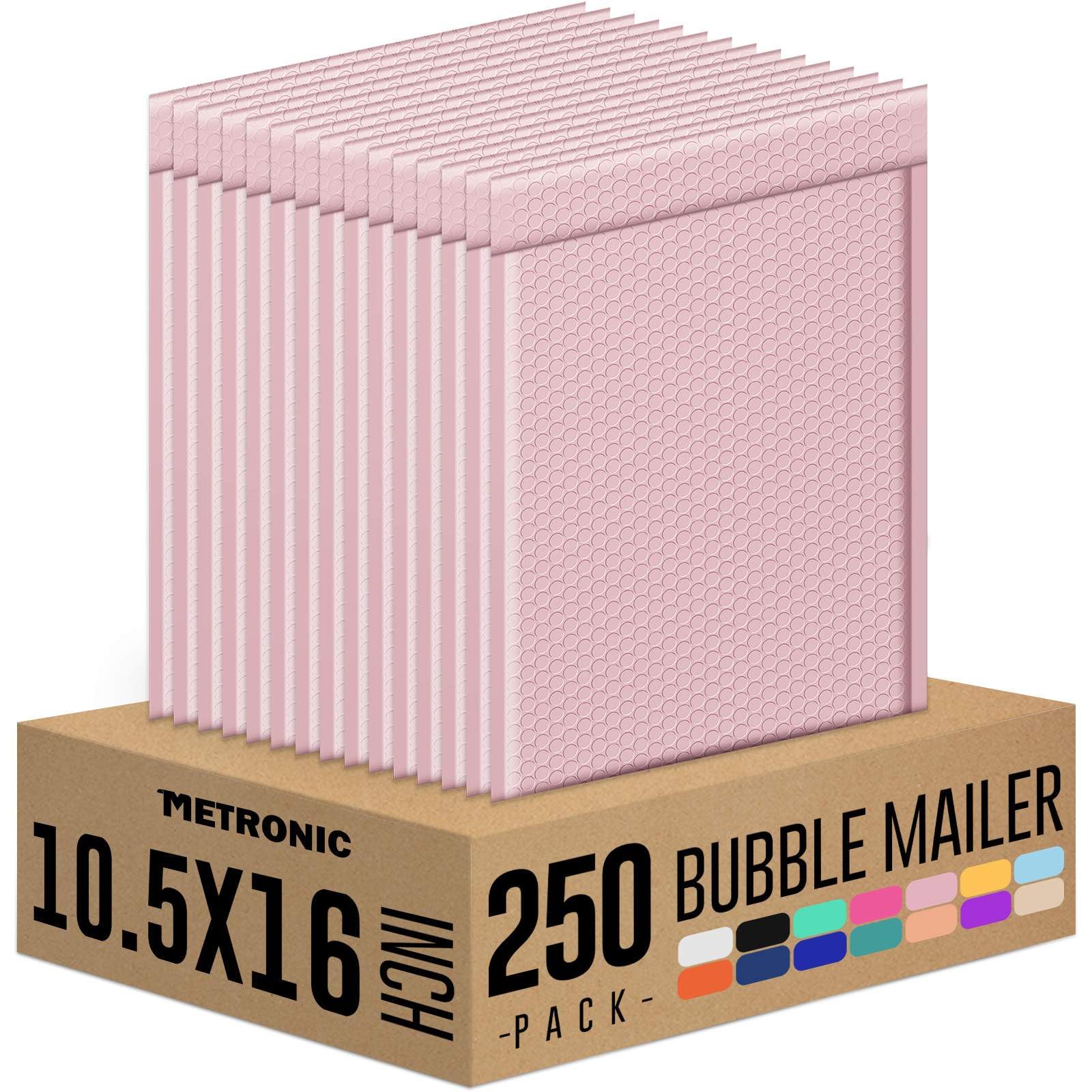 Metronic Large Bubble Mailers 10.5x16 Inch 250 Pack Light Pink Bulk