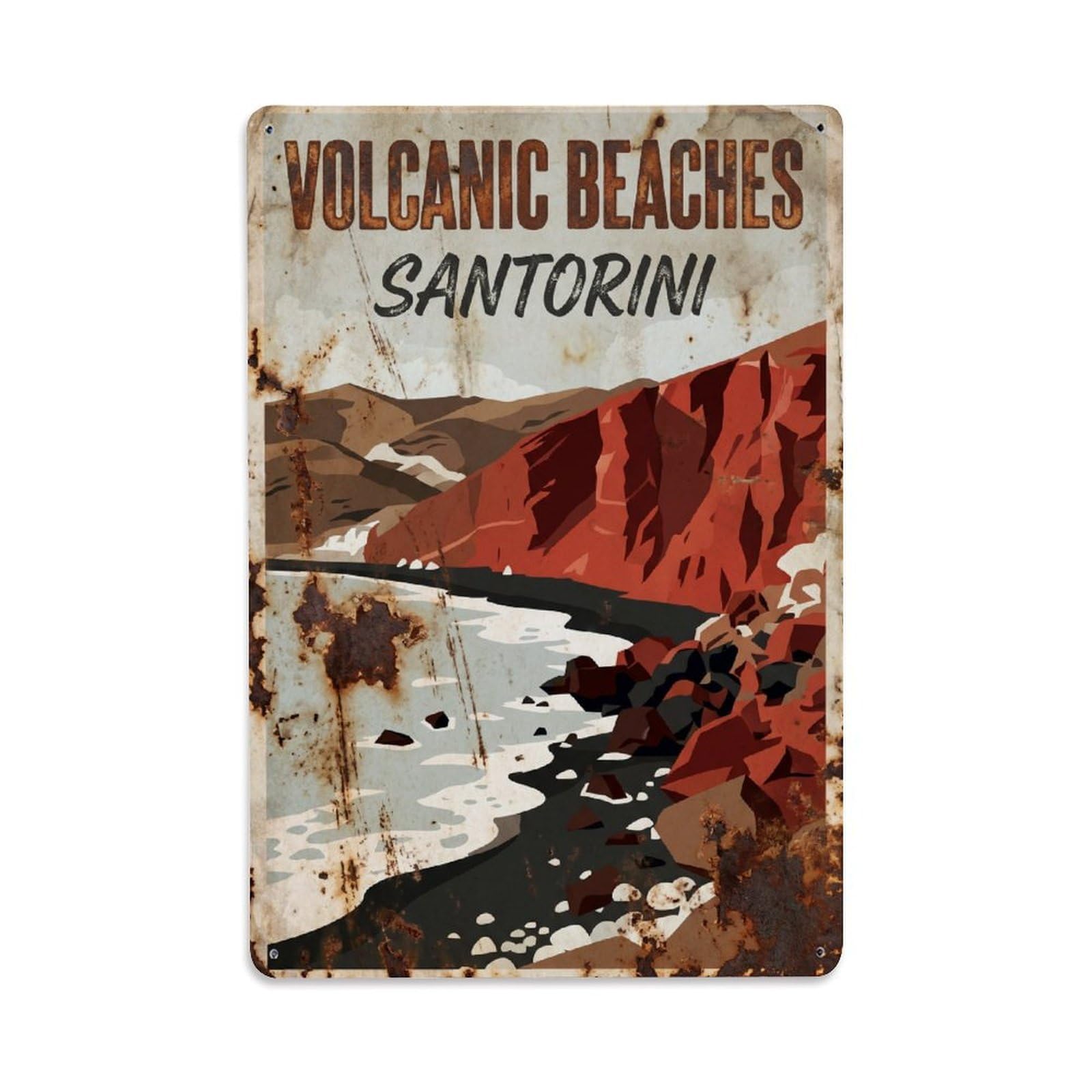Gead 8X12inch Style Vintage Travel Santorini Volcanic Beaches Metal Tin Sign