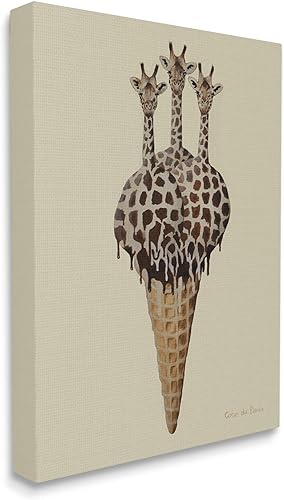 Miniatura 2 de Stupell Industries Three Giraffes Ice Cream Scoop Waffle Cono, diseño de Coco de Paris, color marrón