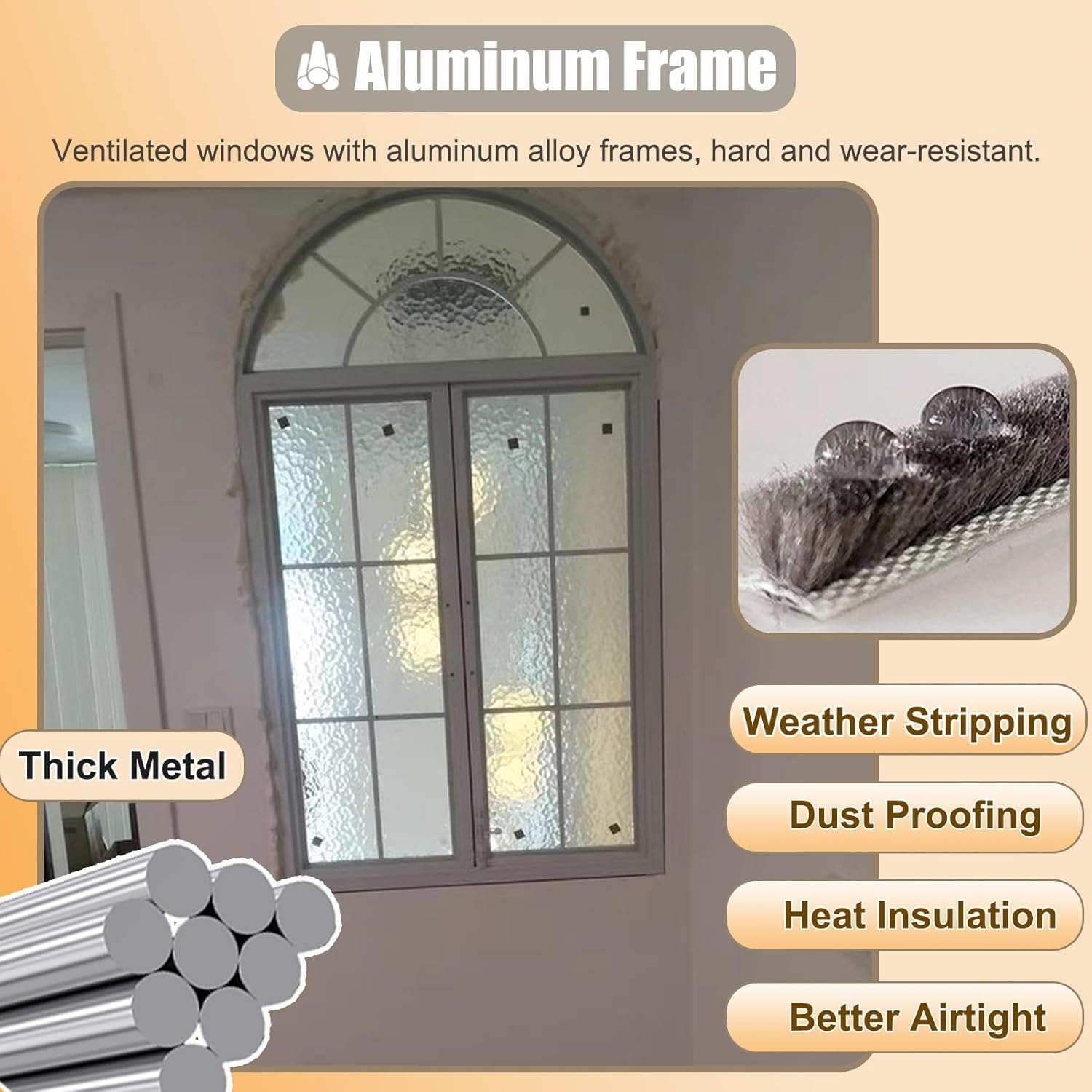 Arch Transom Window with Tempered Glass, Indoor Embedded Privacy Windows for Room Dividers, Stylish Bedroom Ventilation Window with Aluminum Handles(32x56in/81x142cm)