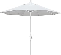 California Umbrella 9ft Round Market Umbrella - Rust-Free Aluminum, Crank Lift, Collar Tilt, Fade-Resistant White Olefin Canopy