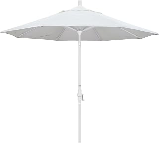 California Umbrella 9ft Round Market Umbrella - Rust-Free Aluminum, Crank Lift, Collar Tilt, Fade-Resistant White Olefin Canopy