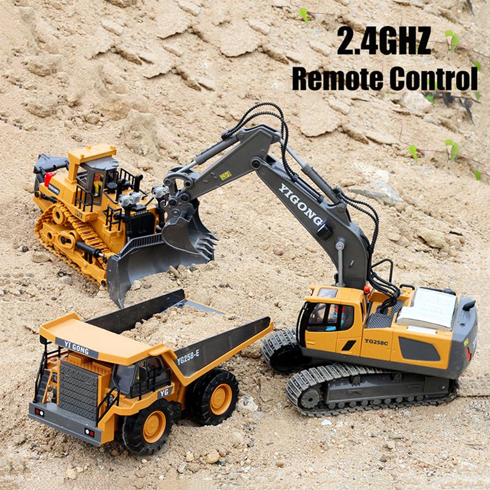 Giocattolo telecomandato Bulldozer per bambini dai 6 ai 12 ragazzi, 9 canali 1/24 RC veicolo da costruzione con luce ed effetti sonori