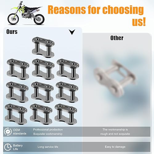 Miniatura 4 de 10 unidades de 415 conectores maestros de reparación de cadena de transmisión para 49 cc, 50 cc, 60 cc, 66 cc, 70 cc, 80 cc, 2 tiempos, motor de