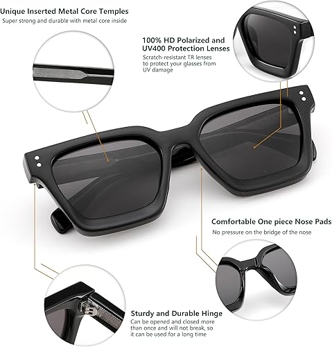 Miniatura 4 de FEISEDY Gafas de sol polarizadas para hombre y mujer, marco grueso cuadrado, rectangular, UV400, gafas de sol B2396