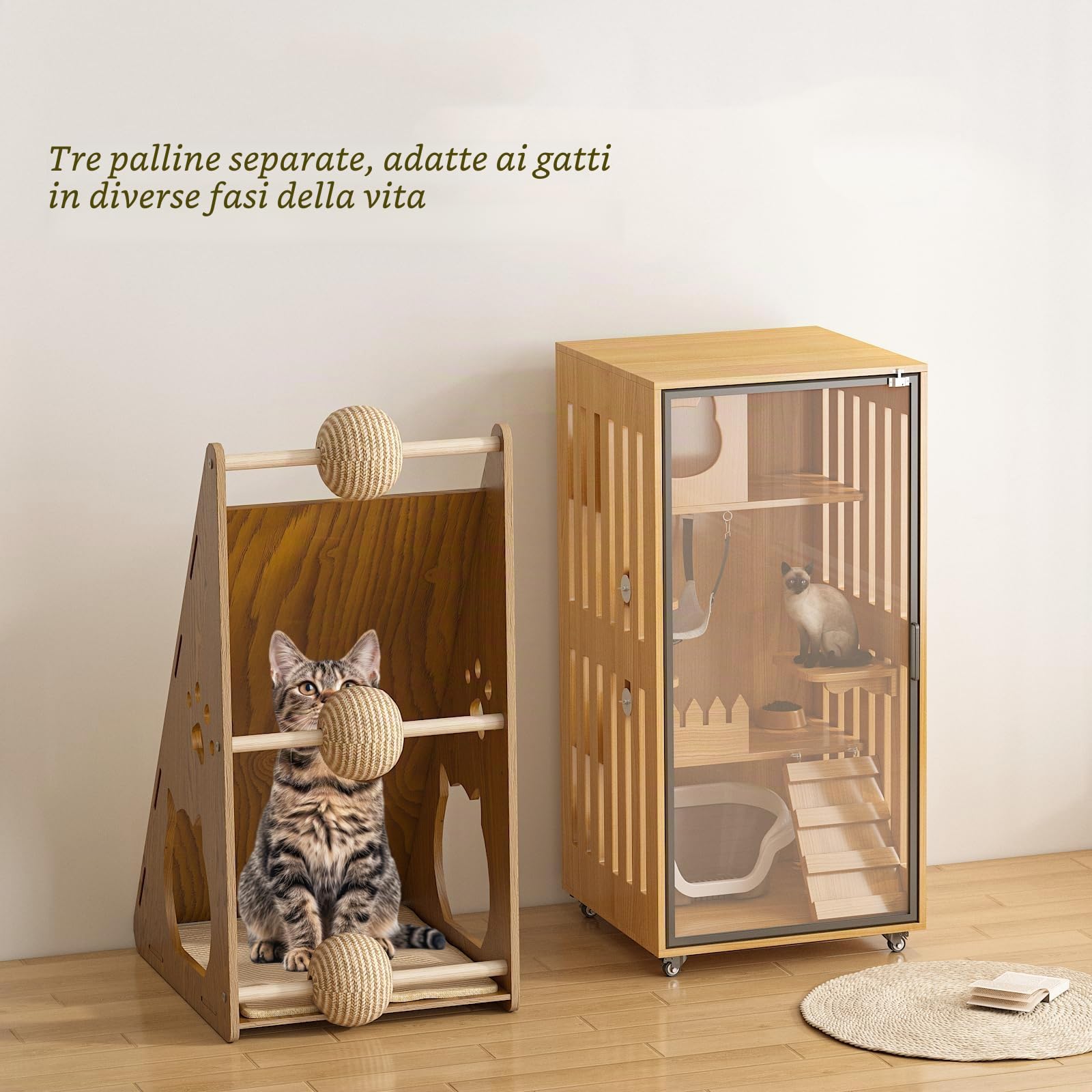 Tiragraffi per gatti, altezza 60 cm | cartone tiragraffi, con palla da gioco, corda di iuta e cartone ondulato, facile da montare
