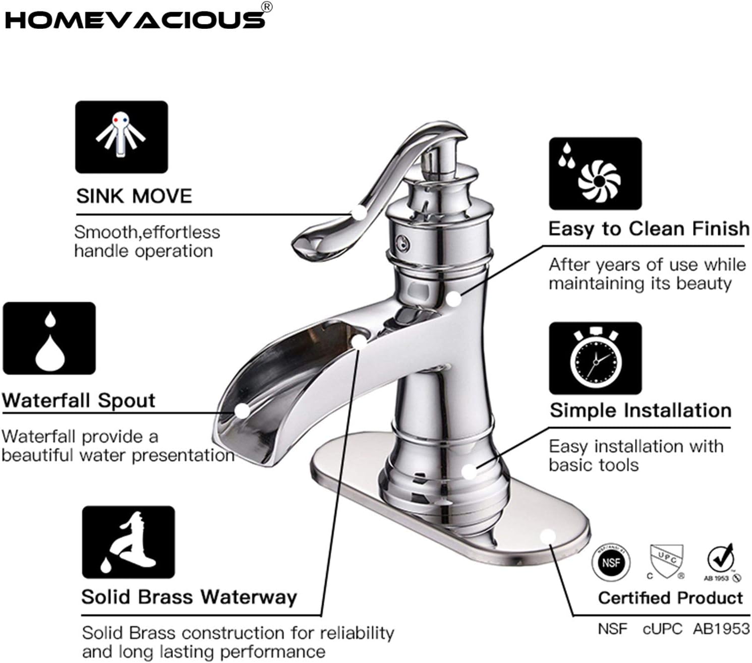 Uр Tо 40% оƒƒ Homevacious Waterfall Bathroom Sink Faucet Chrome Single Handle Lever Bath Lavatory Faucets One Hole Basin Spout Mixer Tap Deck Mount Commercial Supply Hose Lead-Free