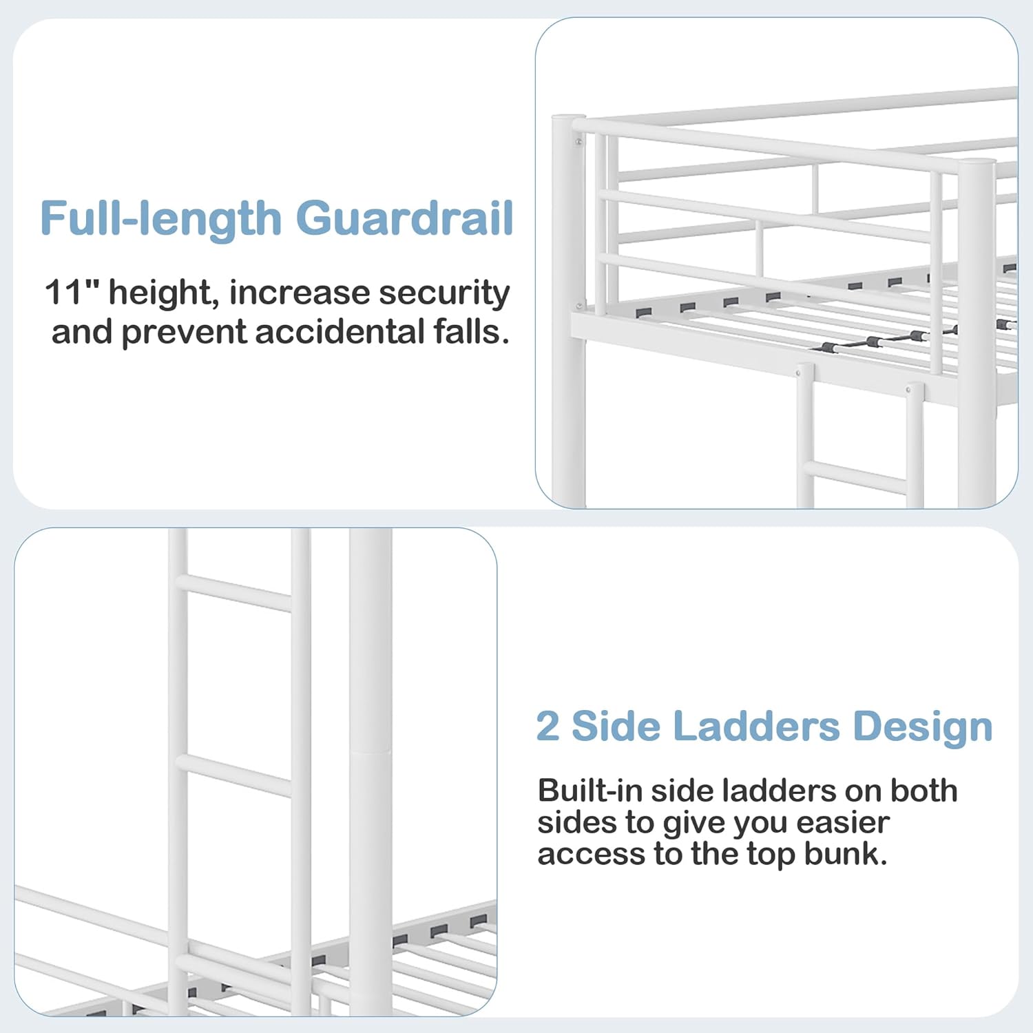 VECELO Twin Over Twin Bunk Bed with Trundle, Metal Bunkbeds with Ladder and Full-Length Guardrail, Noise Free, No Box Spring Needed, Off White