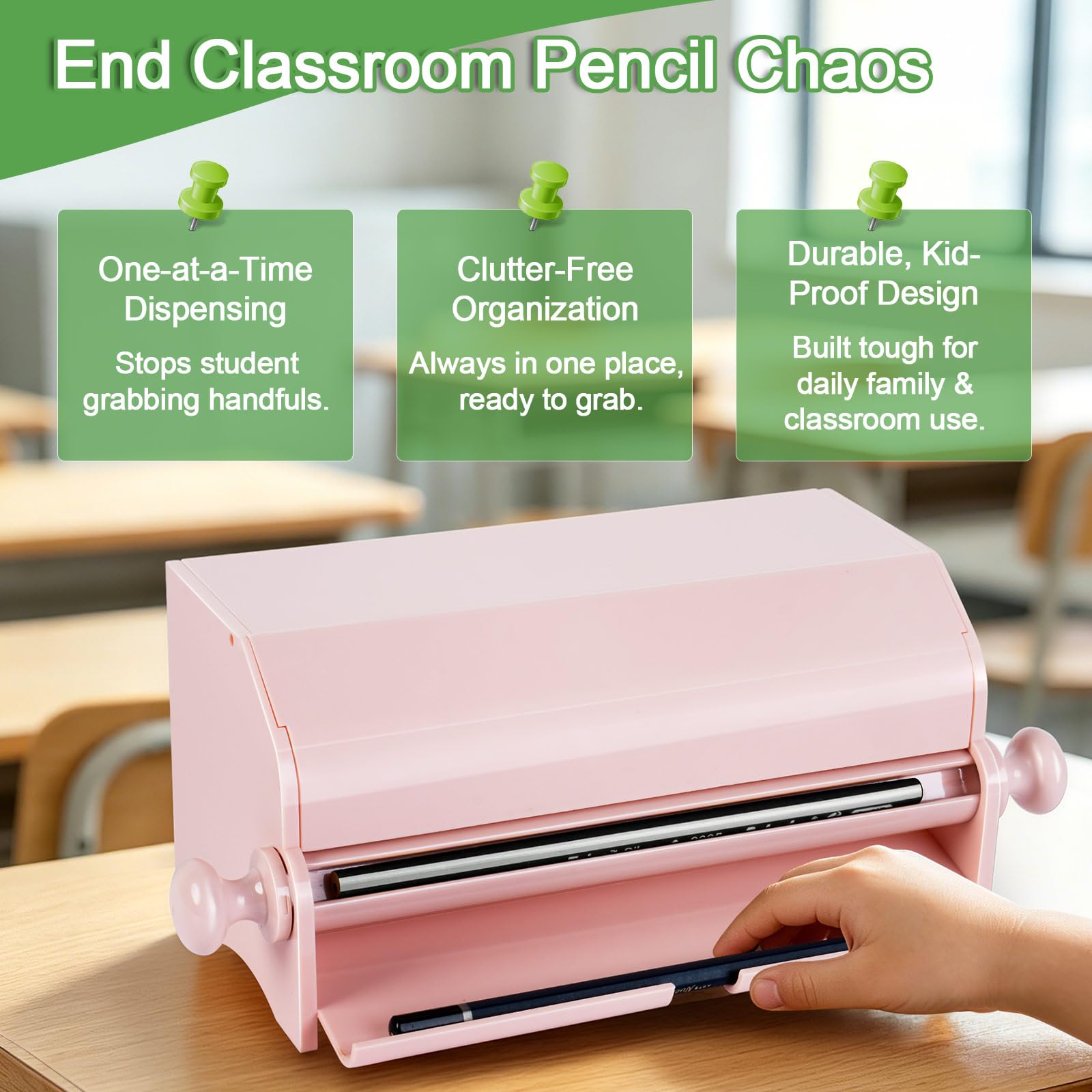 Dispensador de lápices para aula con 4 hojas de calcomanías, soporte acrílico para lápices para escritorio, caja de almacenamiento de lápices para uso en la oficina o regalo para profesores