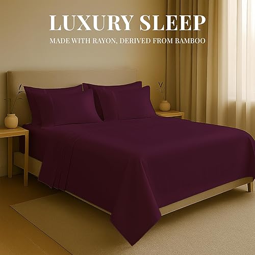 Miniatura 2 de Sacred Thread Juego de sábanas de bambú de 6 piezas juego de ropa de cama y funda de almohada con bolsillos profundos ropa de cama de hotel suave y