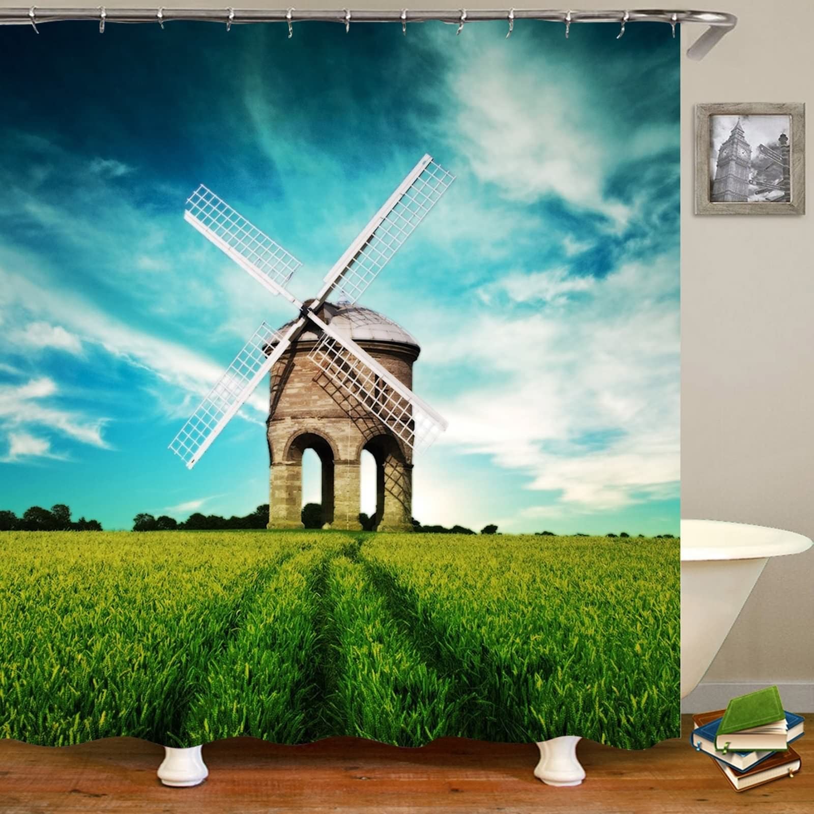 Rideau de douche textile imprimé paysage nature KnSam 165x200 cm lavable pour baignoire