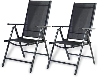CCLIFE Juego sillas Plegables de Aluminio para jardín, terraza, Patio, Playa,Impermeables y Resistentes al Sol, Color:Dark Gray, Tamaño:2pz-Set