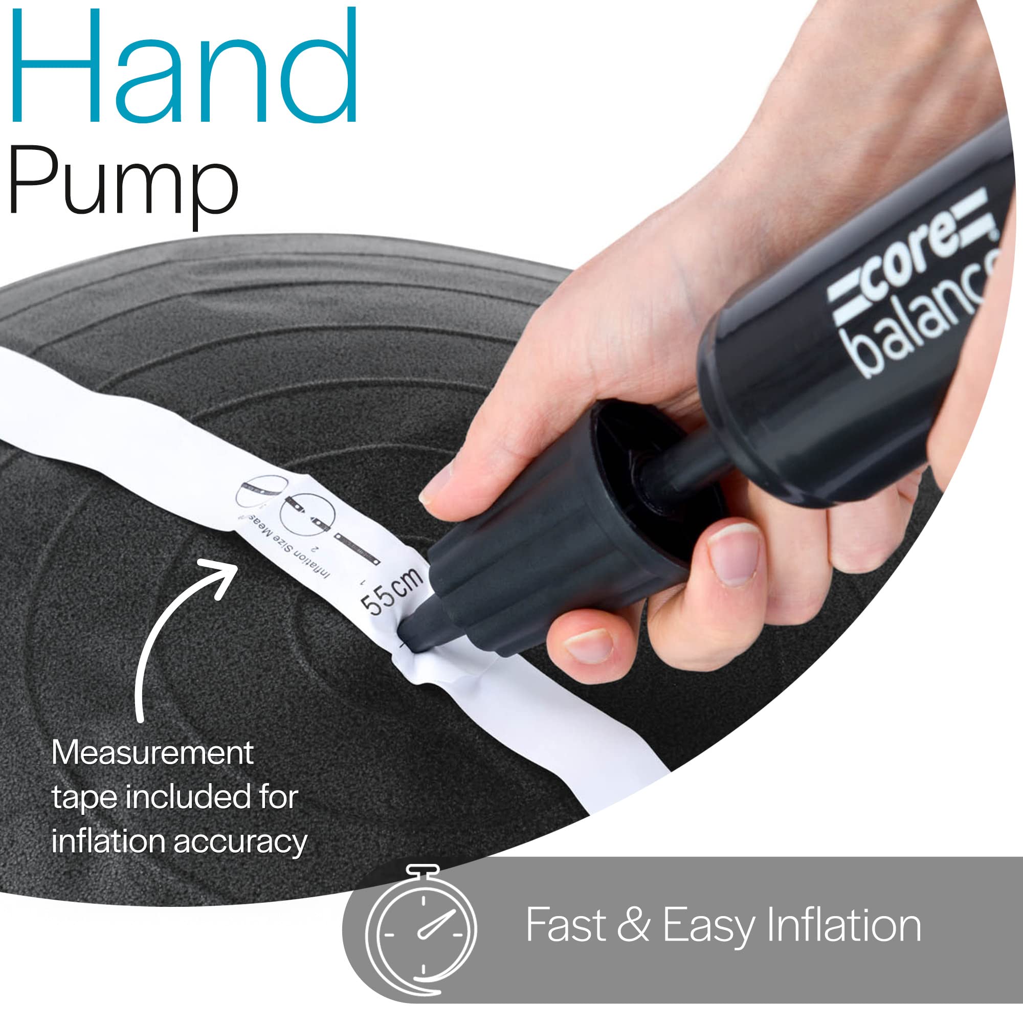 Core Balance Anti Burst Gym Ball, 45-85cm With Hand Pump (55cm, Black) - Image 3