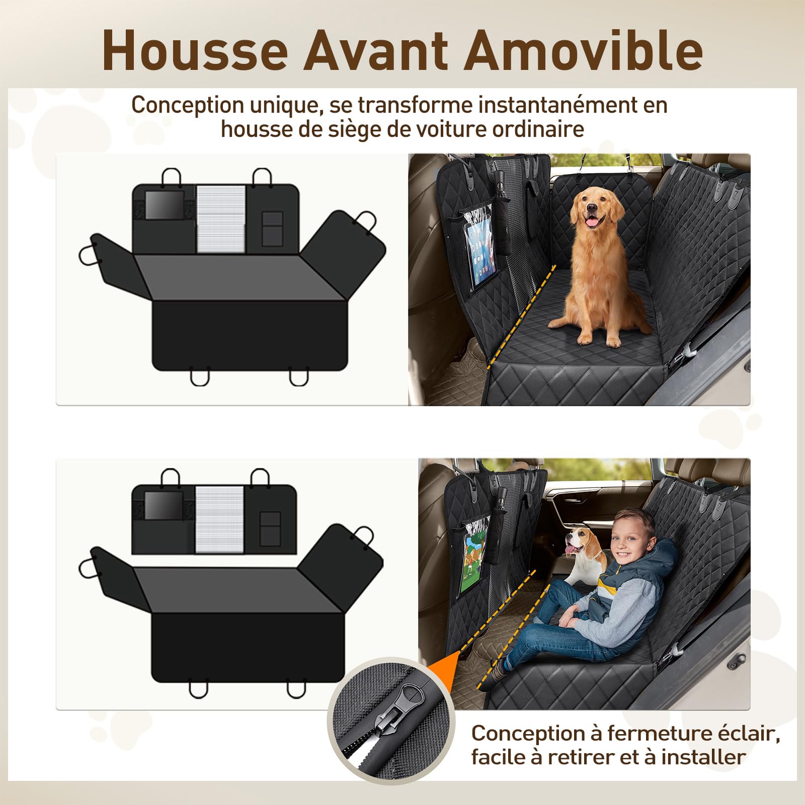 Gimars Protection Voiture Chien, 157 * 137cm Housse Voiture Chien Imperméable et Antidérapante, Universel Protection Siege Transport avec Maille Visuelle Fenêtre et Rangement Pochette