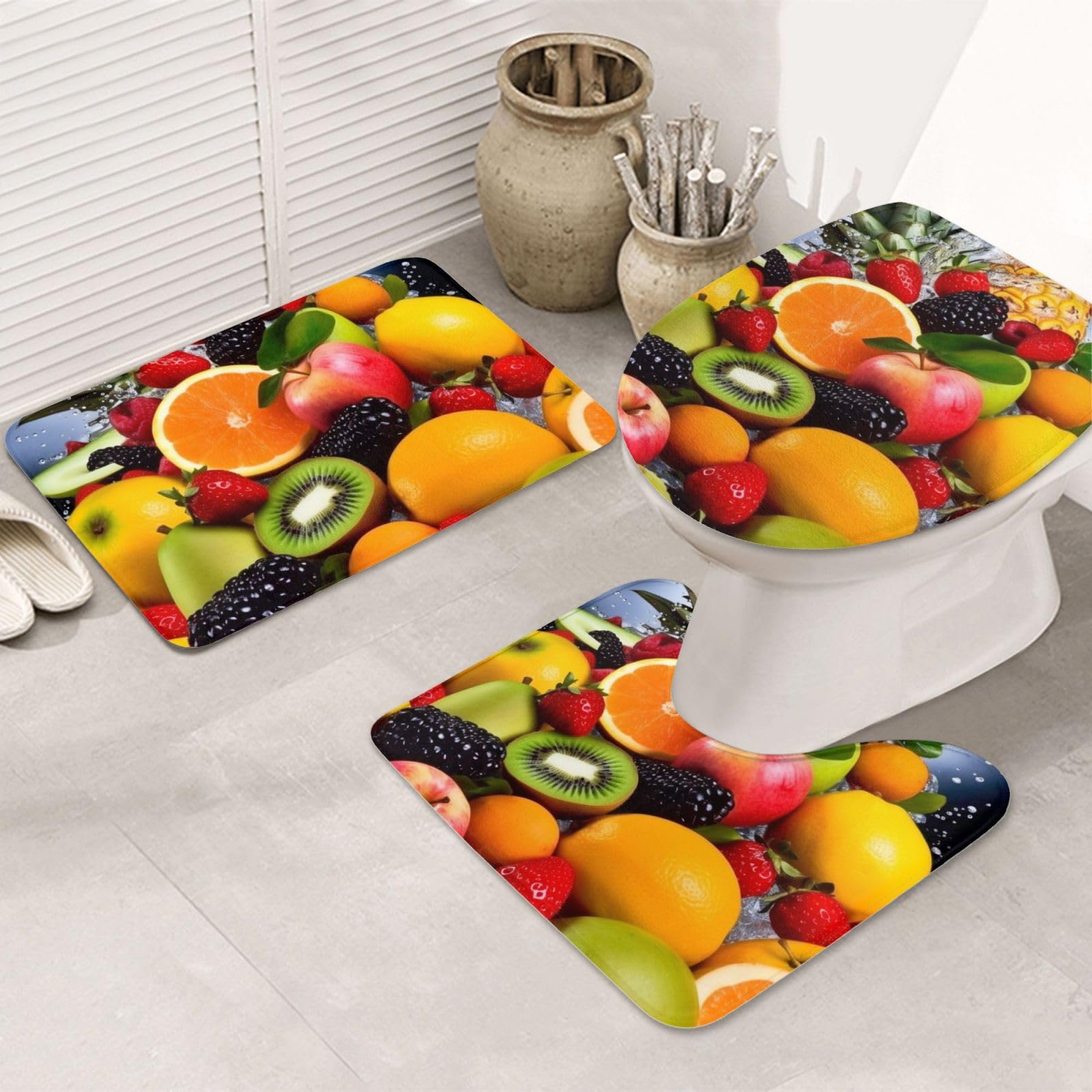 Tapis de salle de bain colorés fruits lot de 3 antidérapants pour décorer et sécuriser