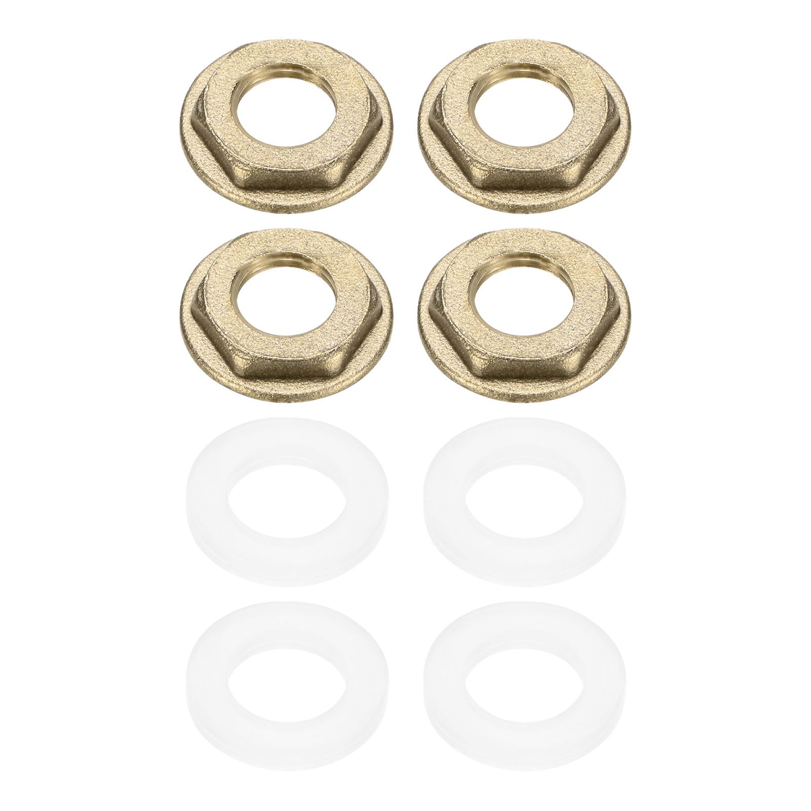 M METERXITY Flange Hex Lock Nut (G 1/4 Inch Female Thread) 4 PCS - Brass Pipe Fitting Locknuts & with Silicone Washer, Apply to Kitchen Sink Plumbing/Bathroom Basin