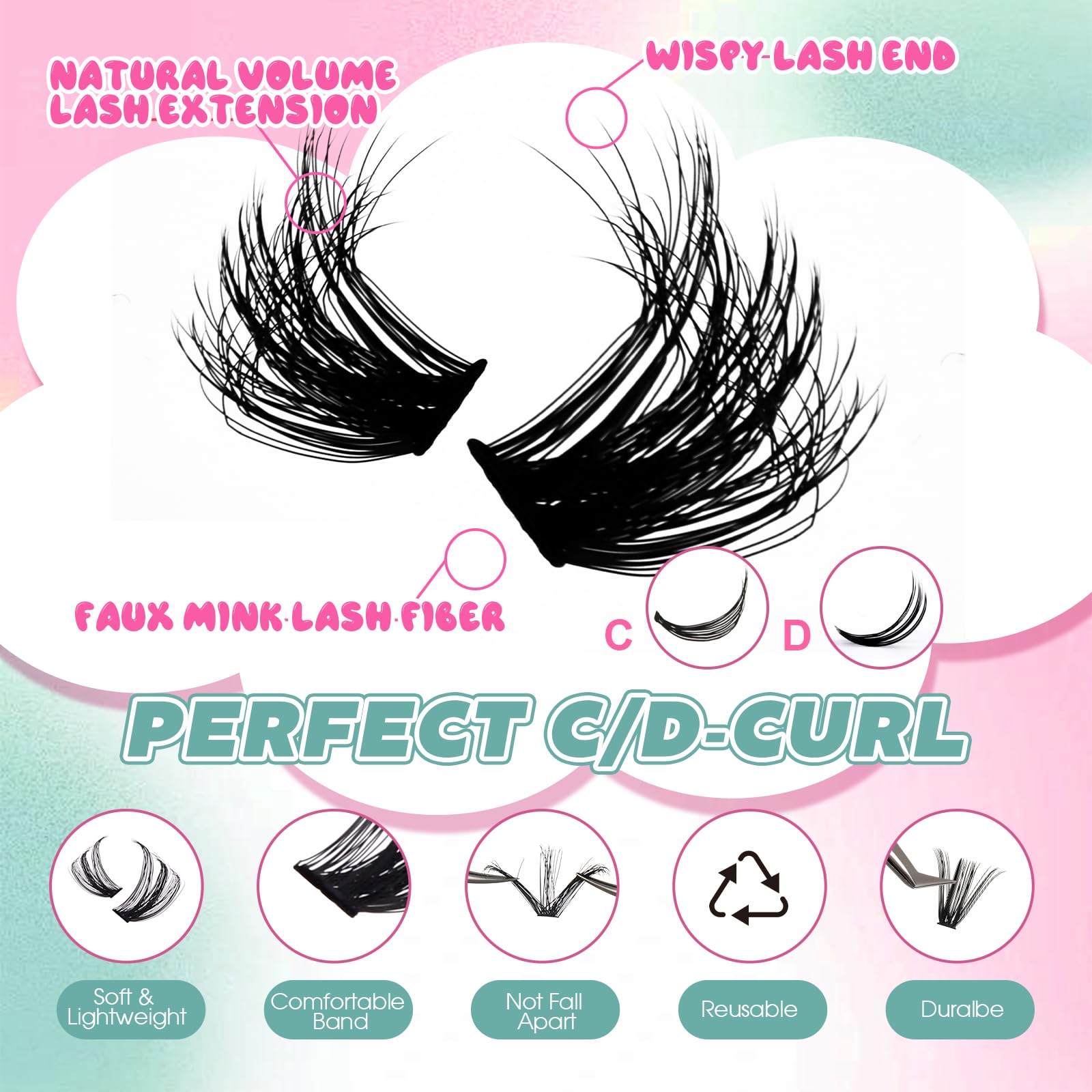 FADVAN Ciglia Finte Ciuffetti Clusters 280Pcs 100D Mix 8-16mm Volume Fai Da Te Extension Ciglia Finte Individuali Naturali DIY(100D-0.07D Curl)