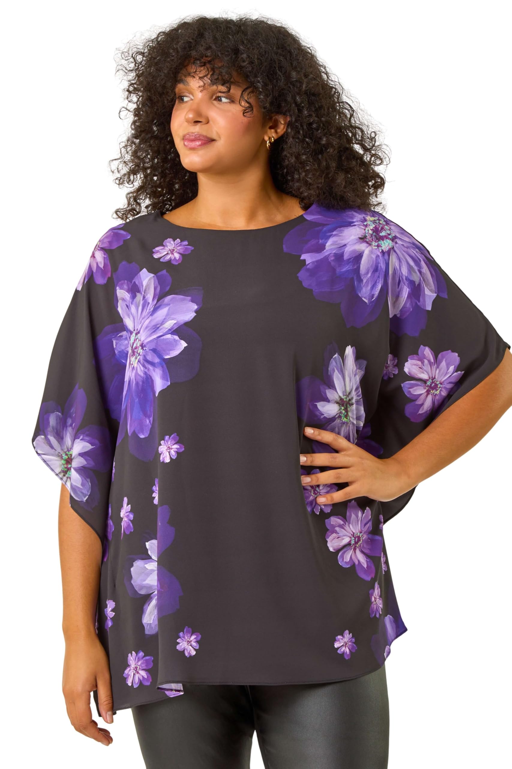 Roman Curve Women's Purple Floral Overlay Top Size 18