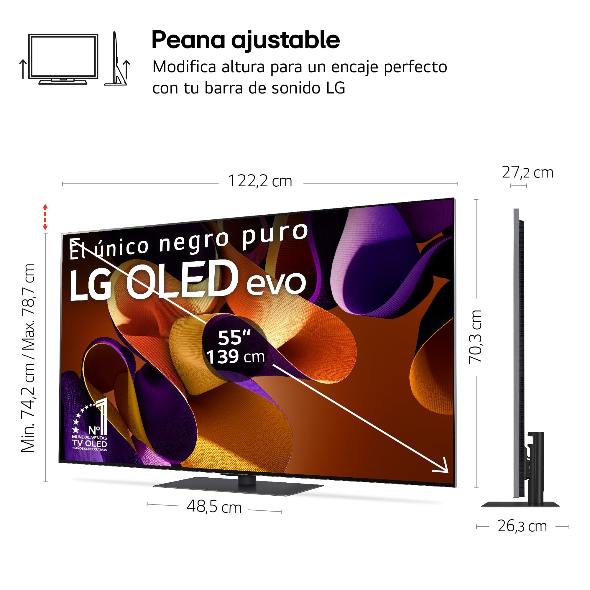LG OLED55G46LS, 55", OLED EVO* 4K, Serie G4, Smart TV, WebOS24, Procesador a11, Dolby Vision, Dolby Atmos, webOS 24, 3840X2160,TV Gaming, 144 Hz, Negro