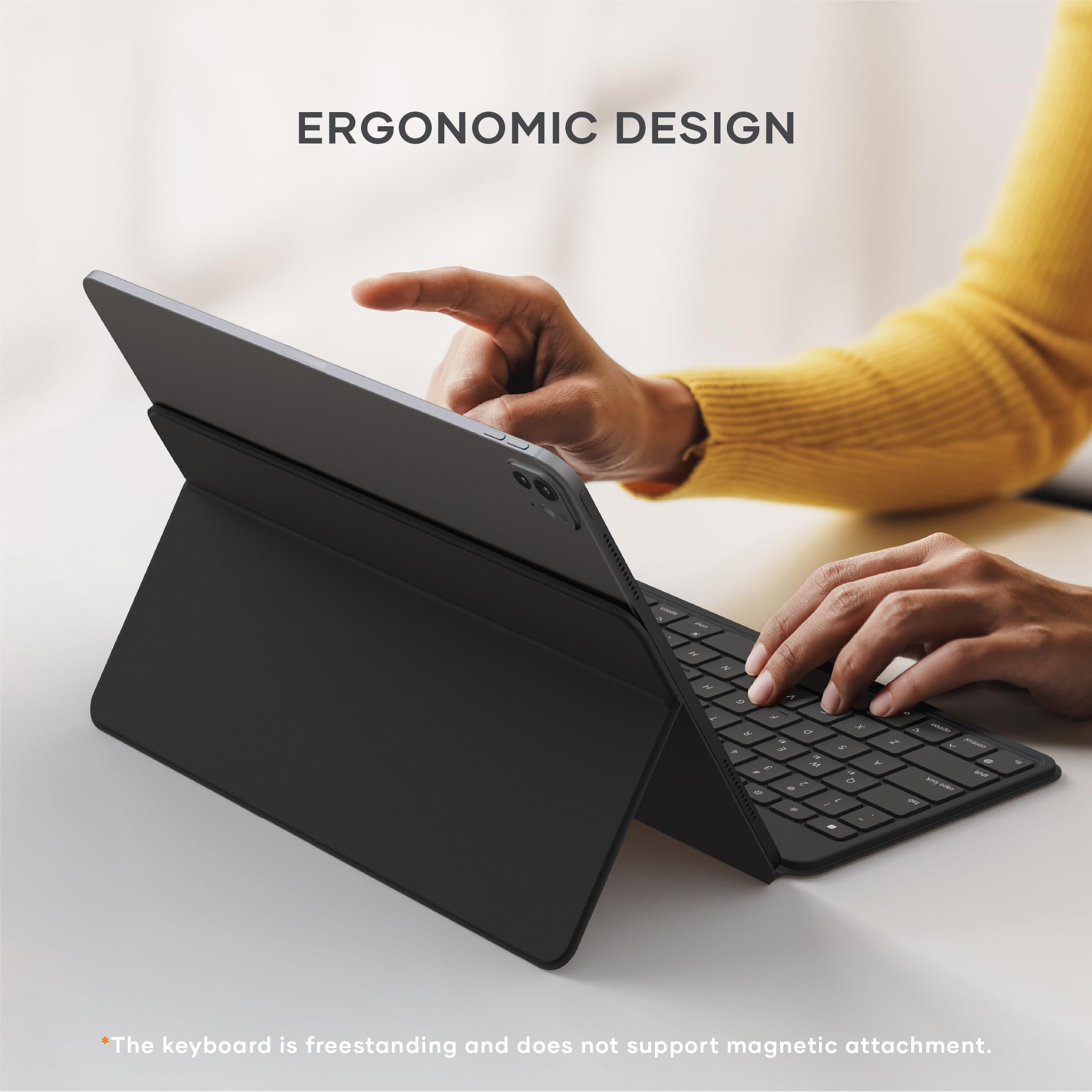 Satechi OntheGo Tastiera Wireless Bluetooth con Supporto, QWERTY US, Nero | Layout Americano, fino a 4 mesi di autonomia, supporto regolabile, fino a 3 dispositivi, per iPad, tablet e laptop