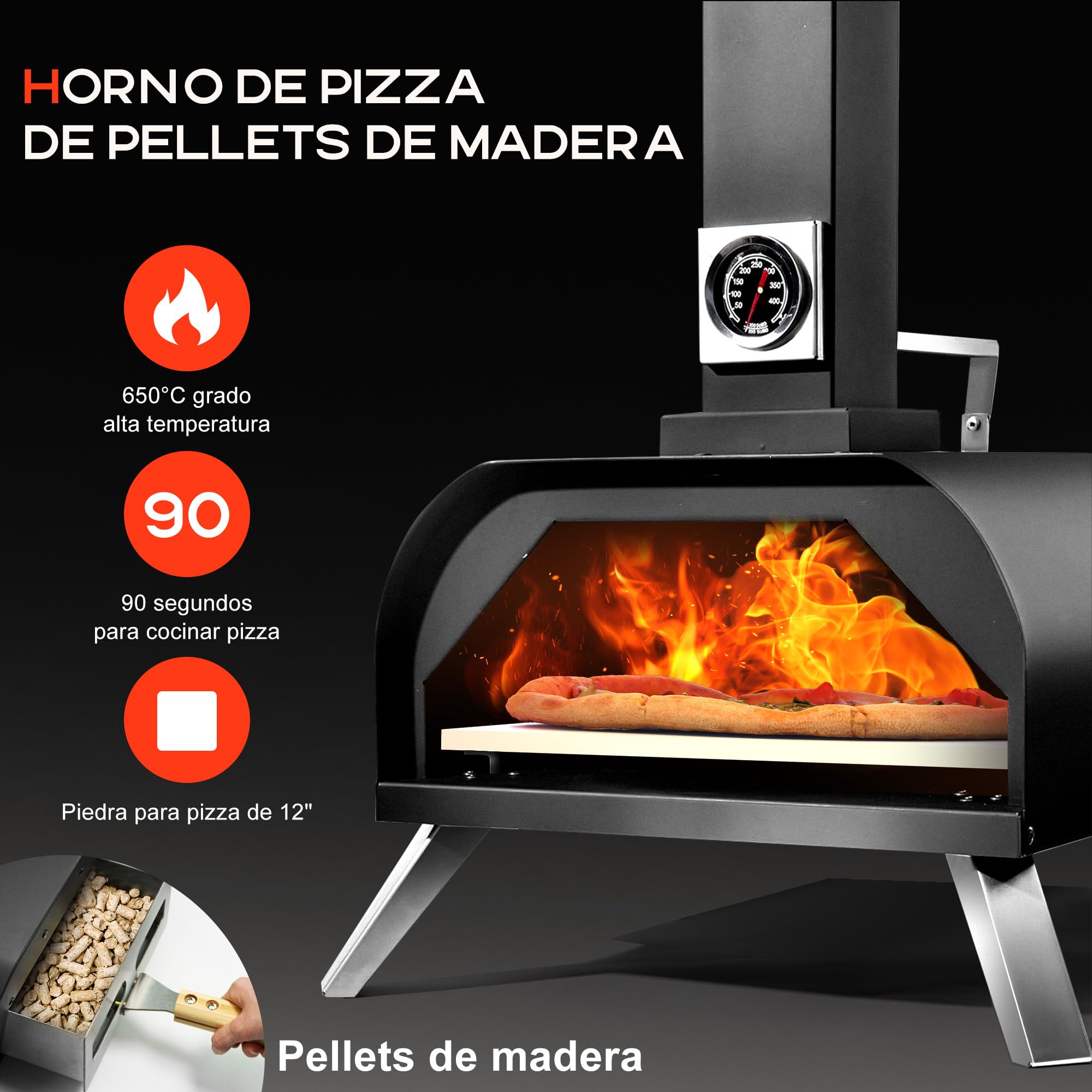Karinear Horno para pizza Pellet, horno para pizza al aire libre con piedra para pizza, accesorios, pellets de madera Horno para pizza al aire libre de 12 pulgadas para jardín, exteriores, camping