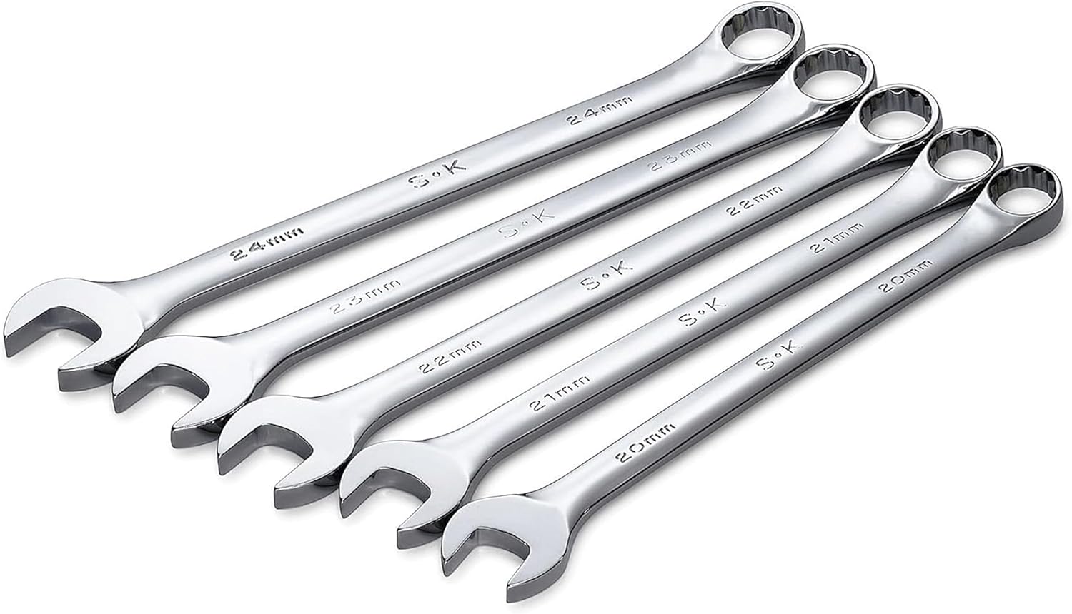 SK Tools USA 5 Piece, Long Pattern, 12 Point, Metric SuperKrome® Combination Wrench Set: 20MM - 40MM | 86041