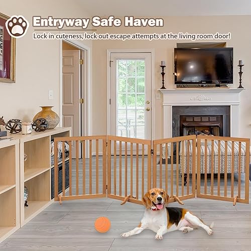 Miniatura 3 de Puerta de madera independiente para mascotas para perros, valla plegable de 4 paneles de altura de 23.6 pulgadas, puerta para mascotas con 4 pies de