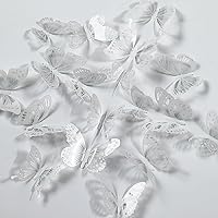 Vista 1 de Ewong 54 piezas de decoración de pared de mariposa 3D blanca – Decoración de mariposa decorativa de pastel de fiesta – Calcomanía de pared extraíble
