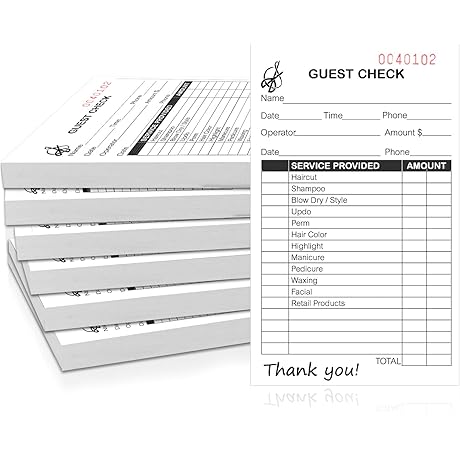 Salon Barbershop Guest Checks for Restaurants & Bars