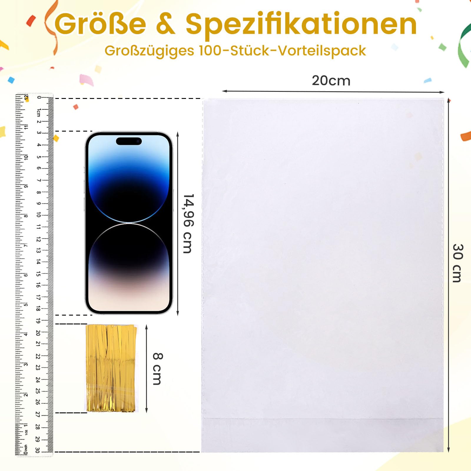 100 Stuks Transparante Snoepzakjes 22x30cm Met Bodem - Incl. 100 Kabelbinders