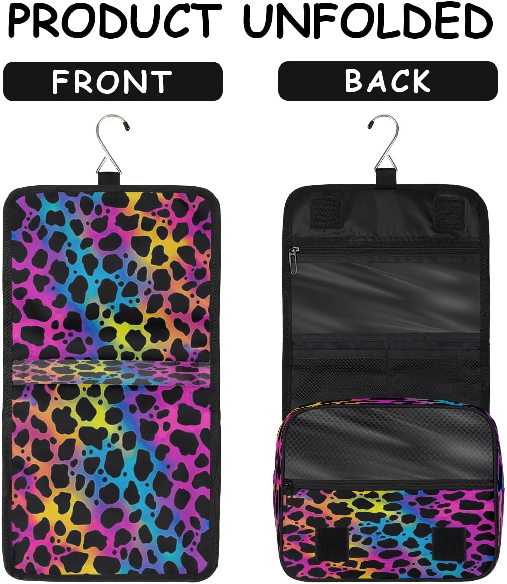 Hanging Toiletry Bag Animal Leopard Print Skin Cosmetics Makeup Bags with Hook Portable Multifunction Travel bag Wash Bathroom Organizer for Women Girls