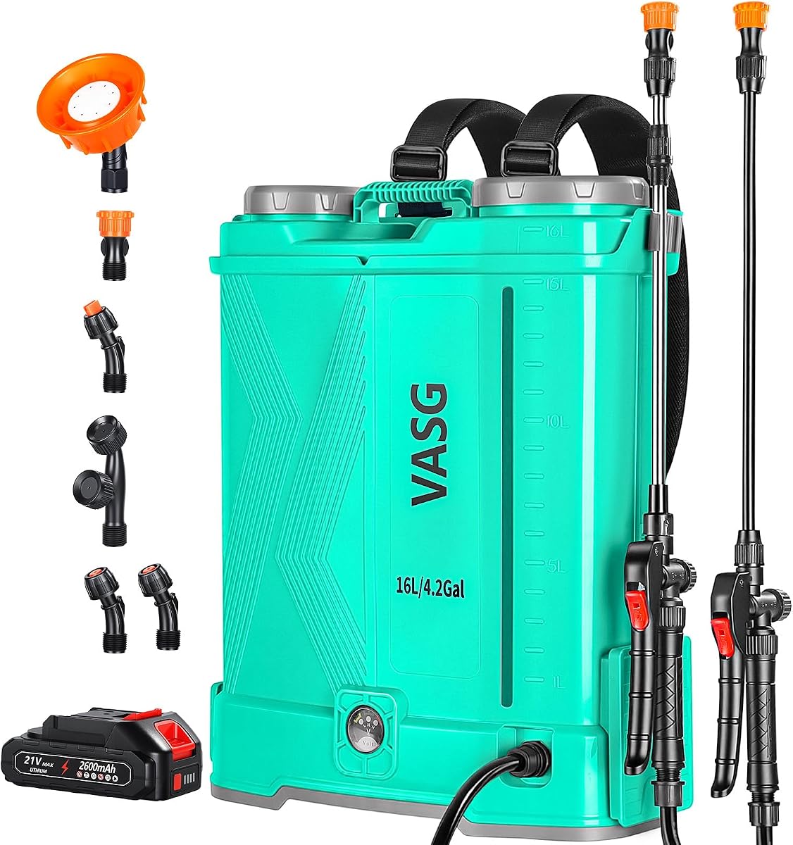 21V 2.6Ah Battery Powered Backpack Sprayer 4 Gallon with 6 Nozzles