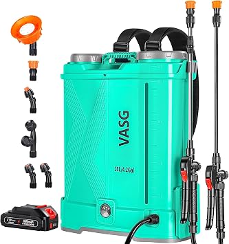 Battery Powered Backpack Sprayer 4 Gallon, 21V 2.6Ah Electric Weed Pump Sprayer with 6 Nozzles, Telescopic Wand Stainless Steel + Plastic for Garden Weed Lawn Yard Clean, Charger Included
