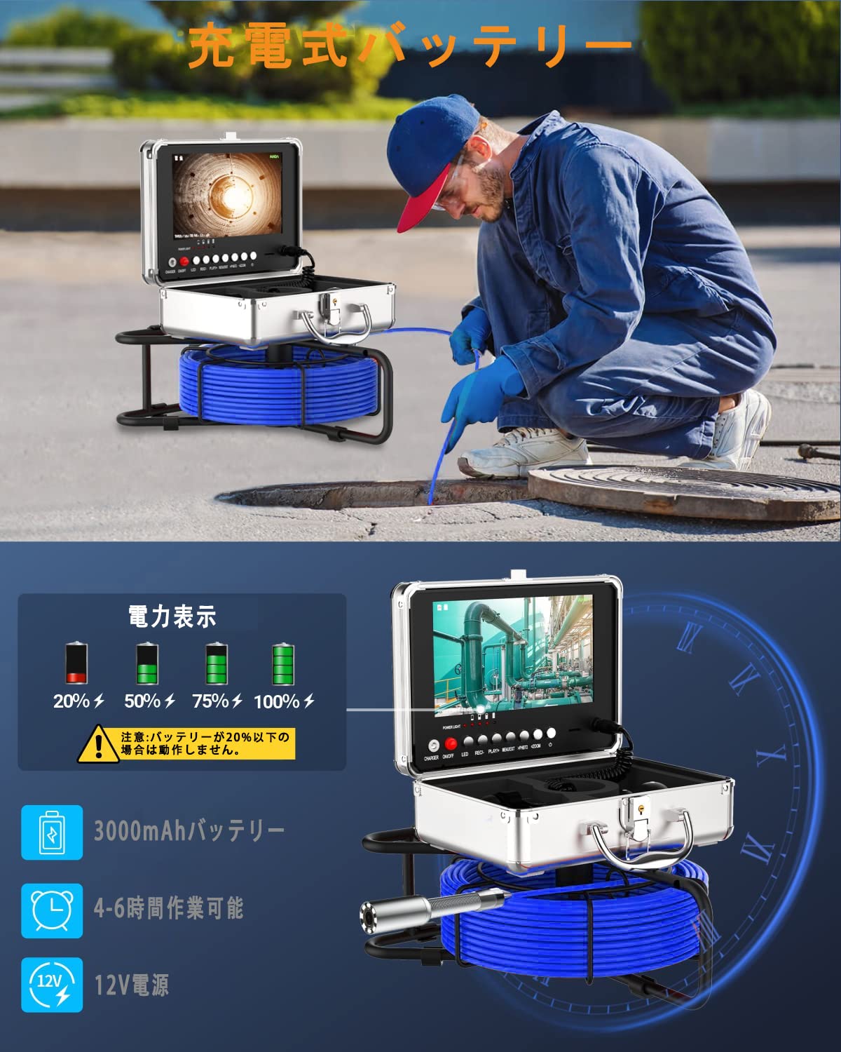 排水管 検査カメラ 配管カメラ 写真・録画可能 16Gカード内蔵 20mケーブル HD 9”モニター Amazon.co.jp: 工業用パイプライン内視鏡 パイプライン検査カメラ 内視